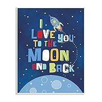 Stupell Industries I Love You Moon and Back Rocket Ship Wall Plaque, 10x15, Design by Artist Stephanie Workman Marrott