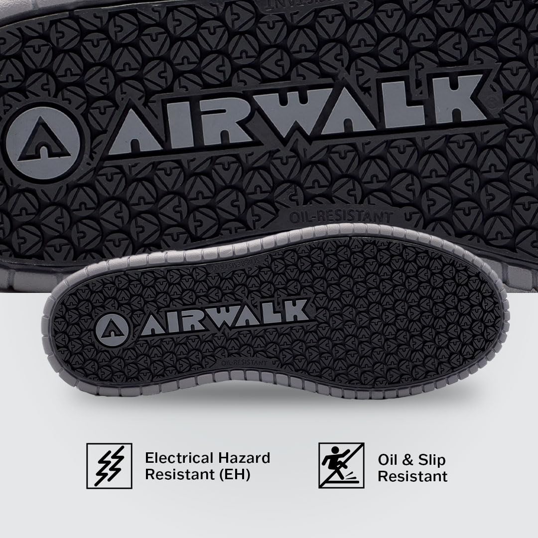 Airwalk Deuce Mid Top Composite Toe Men’s Industrial Work Shoes, Black/Black, Size 17, X-Wide, Comfortable & Light Work Shoes for Men, Electric Hazard, Slip Resistant