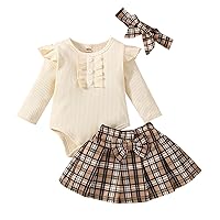Baby Girl Outfit, 3-24 Months Newborn Girls Solid Romper Tops Flower Print Pants With Headbands Outfit Set