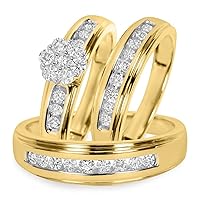 Thegoldencrafter 2.00Ct Lab Created Diamond 14K Yellow Gold Plated Silver His Her Trio Ring Set Engagement Wedding Band
