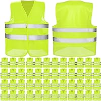 JaGely 50 Pack Reflective Safety Vest in Bulk, High Visibility Mesh with Strips Breathable Construction for Men Women Cycling Runner Volunteer, Yellow and Silver, one size fits most