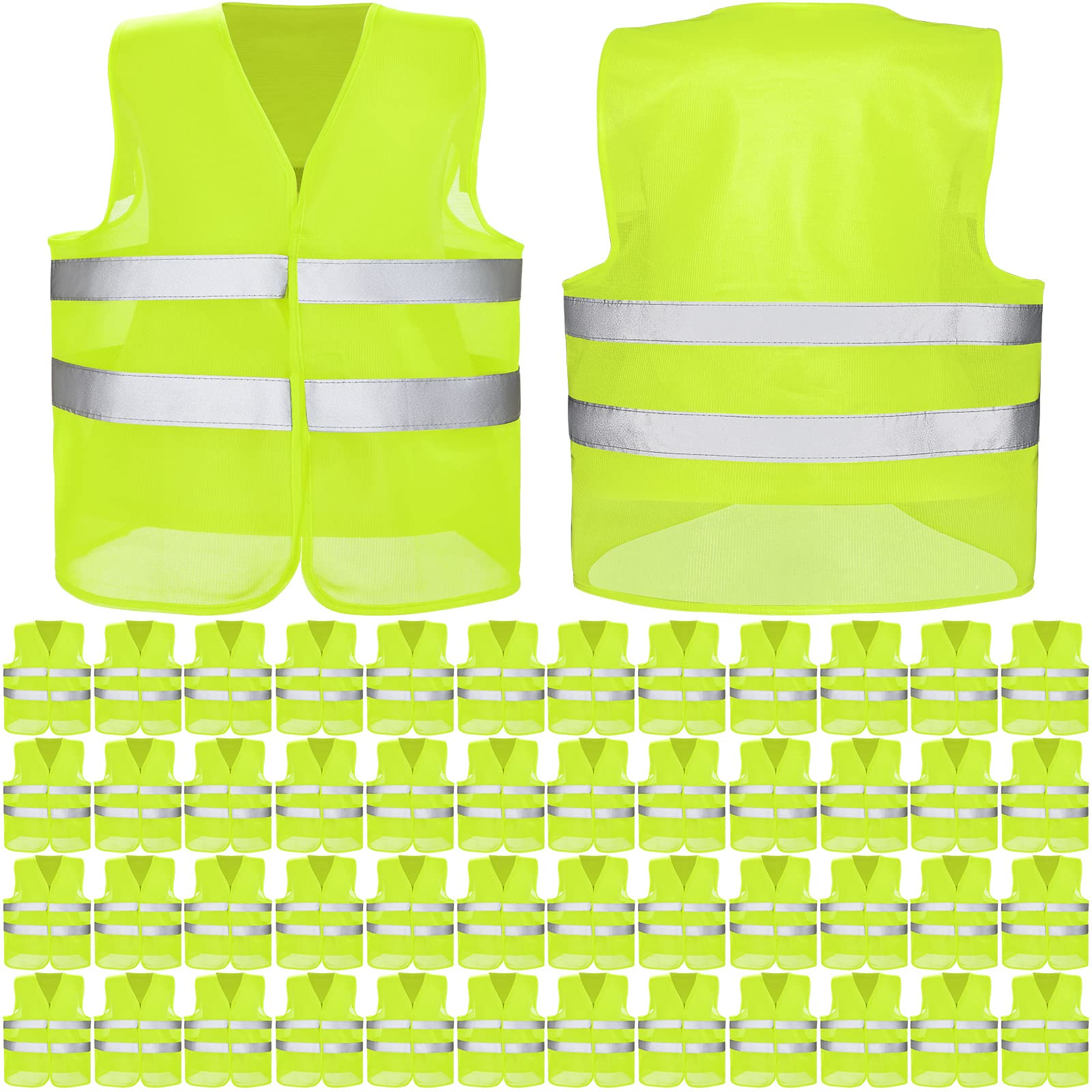 50 Pack Reflective Safety Vest in Bulk, High Visibility Mesh Vest with Reflective Strips Breathable Construction Vest for Men Women Cycling Runner Volunteer