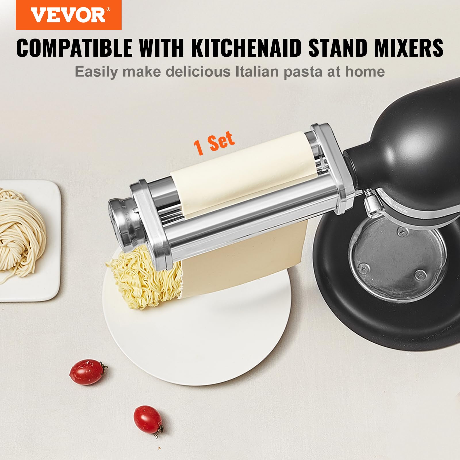 VEVOR Patsa Roller Attchemnt for KitchenAid Stand Mixer, Stainless Steel Pasta Maker Attachment, Pasta Maker Machine Accessory with 8 Adjustable Thickness Knob, KitchenAid Pasta Attachment by VEVOR