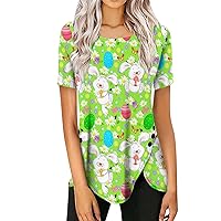 Short Sleeve Tshirt Womens Tops Easter Print Shirt Daily Tunic Button Down Dressy Casual Round Neck Fashion Blouse
