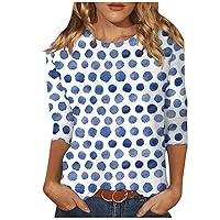 Womens Casual Tops 3/4 Sleeve Cute Floral Print Crewneck Three Quarter Sleeve Tops Plus Size Tee Tunic Shirts Blous