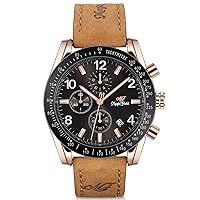 SIBOSUN Mens Wrist Watch Chronograph Calender Waterproof Quartz Analog Watches Luminous Big Face Watch for Men with Quick Release Leather Straps Unique Gifts for Him