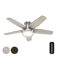 Hunter Fan 48 inch Low Profile Brushed Nickel Ceiling Fan with LED Light Kit and Remote Control (Renewed)