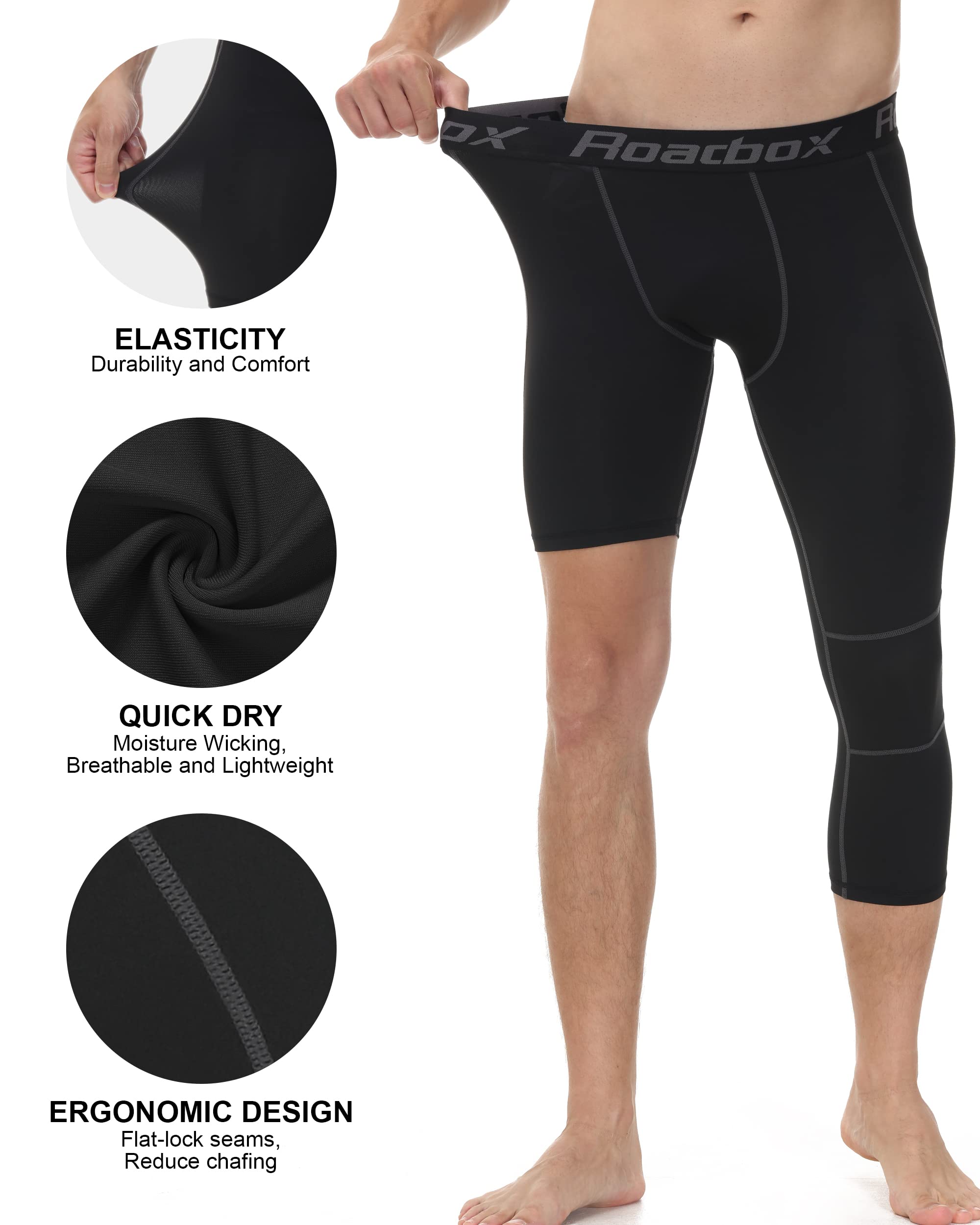 Roadbox (Size: S) Basketball Sports Pants Set: Men's 3/4 One Leg Compression Pants and 5 Inch Athletic Shorts