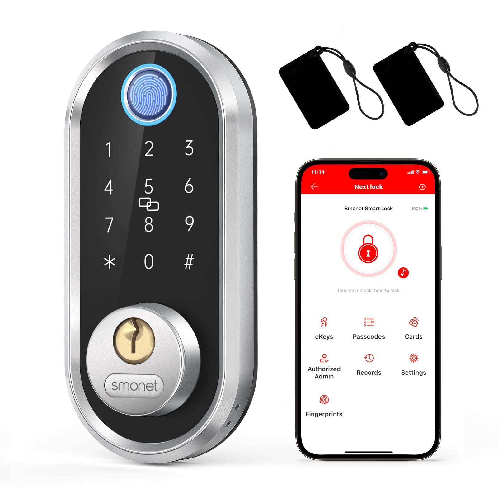 Smart Deadbolt, SMONET Fingerprint Electronic Deadbolt Door Lock with Keypad-Bluetooth Keyless Entry Keypad Smart Deadbolt App Control, Ekeys Sharing, App Monitoring Auto Lock for Homes and Hotel