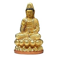 Feng Shui Statue Guanyin Bodhisattva Statue Resin Lotus Net Bottle Guanyin Chinese Buddha Statue Feng Shui Statue in Home Living Room Gold Color Feng Shui Decor Ornaments