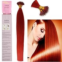 Straight Real Remy Keratin Nano Ring Tip Human Hair Extensions with Nano Rings 1g/s(20''100s,#RED)
