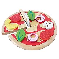 Le Toy Van - Childrens Wood Pretend Play Food | Wooden Honeybake Pizza Pretend Food Toy Playset | Toy Kitchen Accessories Play Food Role Play Toy (TV279)