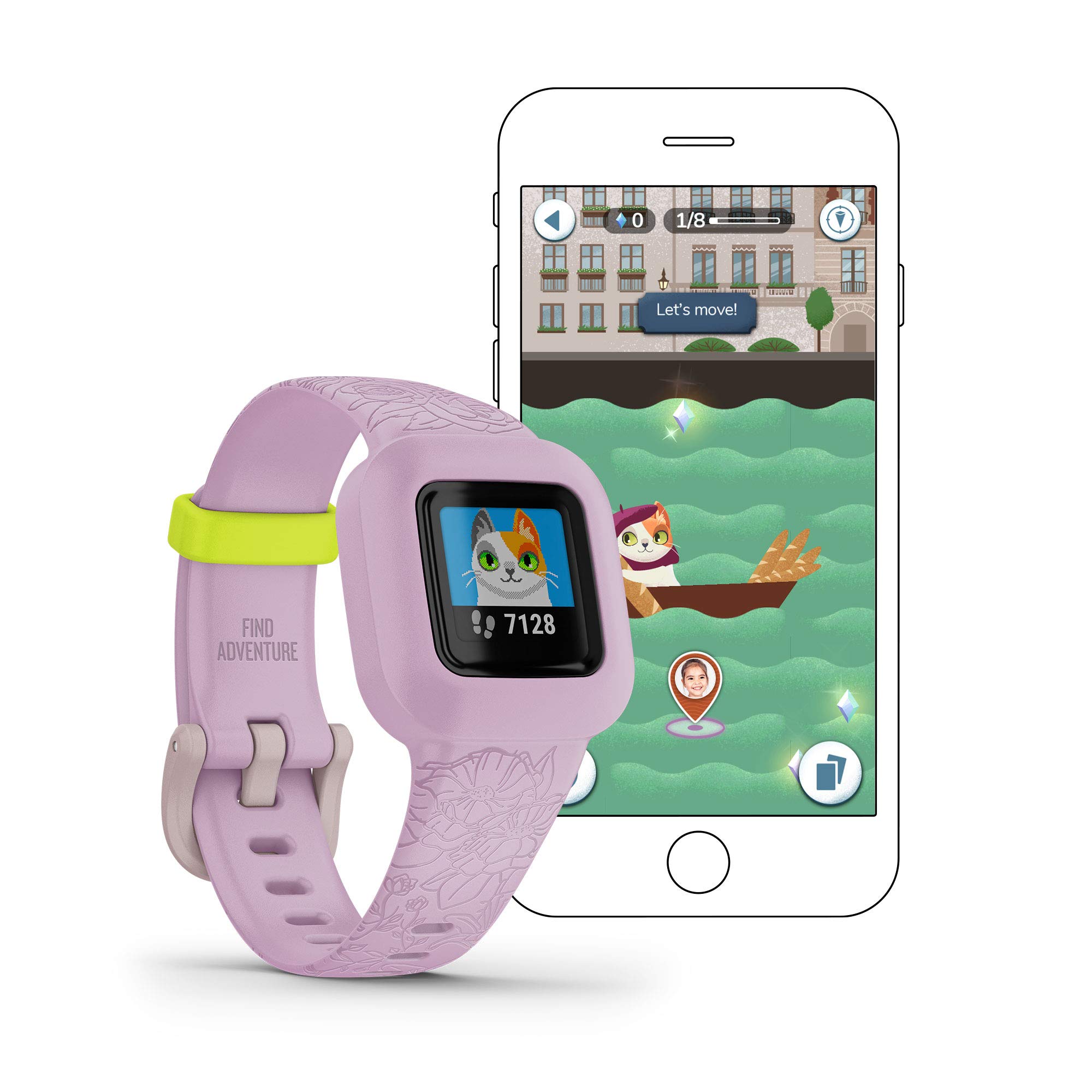 Garmin vivofit jr. 3, Fitness Tracker for Kids, Includes Interactive App Experience, Swim-Friendly, Up To 1-year Battery Life, Lilac Floral
