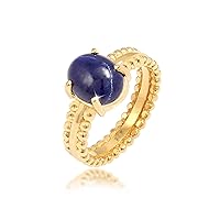 Elli PREMIUM Ring Damen Bandring Elegant mit Lapis Lazuli Edelstein aus 925 Sterling Silber Vergoldet
