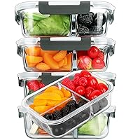 M MCIRCO [5-Pack, 36 oz] Glass Meal Prep Containers 3 Compartment with Lids, Glass Lunch Containers,Food Prep Lunch Box,Bento Box,Microwave, Oven, Freezer, Dishwasher (4.5 Cups)