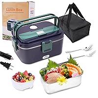 Electric Lunch Box Food Heater, 2 in 1 Heated Lunch Box for Car Truck Home Work Adults Food Heating, Leak Proof, 1.8L Removable Stainless Steel Container, 110V/12V/24V 80W