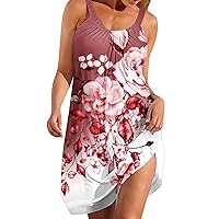 Summer Dresses for Women 2024 Beach Floral Tshirt Sundresses Casual Boho Swing Tank Dress Swinsuit Bikini Cover Ups