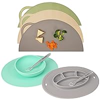 UpwardBaby Suction Plates & Bowls for Baby + 3 Silicone Placemats for Toddlers - Suction Baby Placemat for Restaurants & Home -Toddler Essentials Self Feeding 6 Months-Kids Plates Baby Utensils
