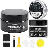 DEWEL Leather Recoloring Balm Black, Mink Oil Leather Conditioner & Leather Filler Cream, Professional Leather Repair Kit for Furniture, Restore Couches, Car Seats, Purse, Scratch, Peeling, Burn Holes