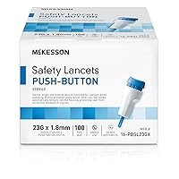 McKesson Safety Lancet, Retractable, Push Button Activation - Ideal for Blood Testing - Sterile, Single Use, 23 Gauge, 1.8mm Depth, 100 Count, 1 Pack