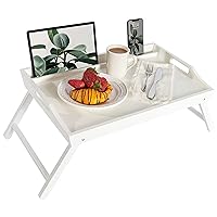 ROSSIE HOME Wood Bed Tray, Lap Desk with Phone Holder - Fits up to 17.3 Inch Laptops and Most Tablets - Soft White - Style No. 78104