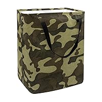 60L Freestanding Laundry Hamper Collapsible Military Green Camouflage Pattern Clothes Basket with Easy Carry Extended Handles for Clothes Toys