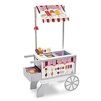Wooden Snacks and Sweets Food Cart - 40+ Play Food pcs, Reversible Awning , Multi Colored