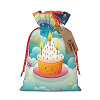BONDIJ Rainbow Birthday Christmas Gift Bags Reusable Christmas Drawstring Bags with Kraft Tags Xmas Party Favor Bags for Holiday Wrapping Presents