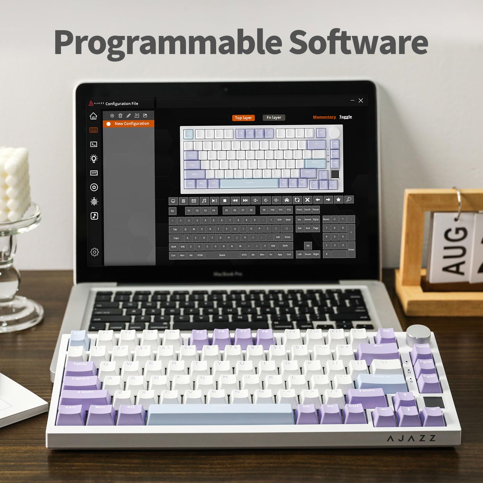 EPOMAKER Ajazz AK820 Pro 75% Mechanical Keyboard, Gasket-Mounted Gaming Keyboard with TFT Smart Display&Knob, Bluetooth 5.1/2.4G Wireless/Type-C Wired Custom Keyboard (Purple, Flying Fish Switch)