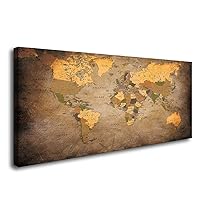 Baisuwallart- 1 Piece Vintage World Map Canvas Prints Wall Art- Ready to Hang - Home Office Decor Picture Prints for Living Room Bedroom Abstract Painting Artwork 30x60inches x1pcs