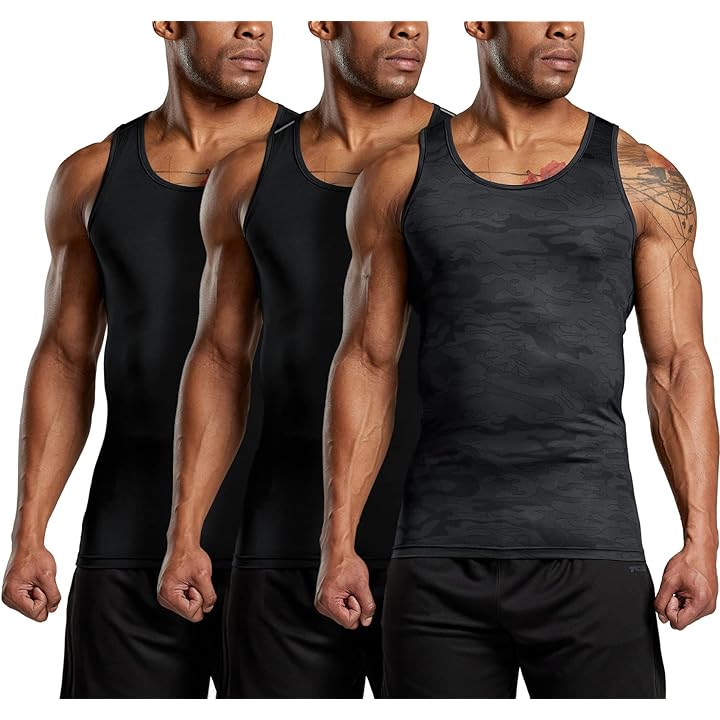 Sports Running Basketball Workout Base Layer ATHLIO 3 Pack Men's Cool Dry Compression Sleeveless Tank Top 