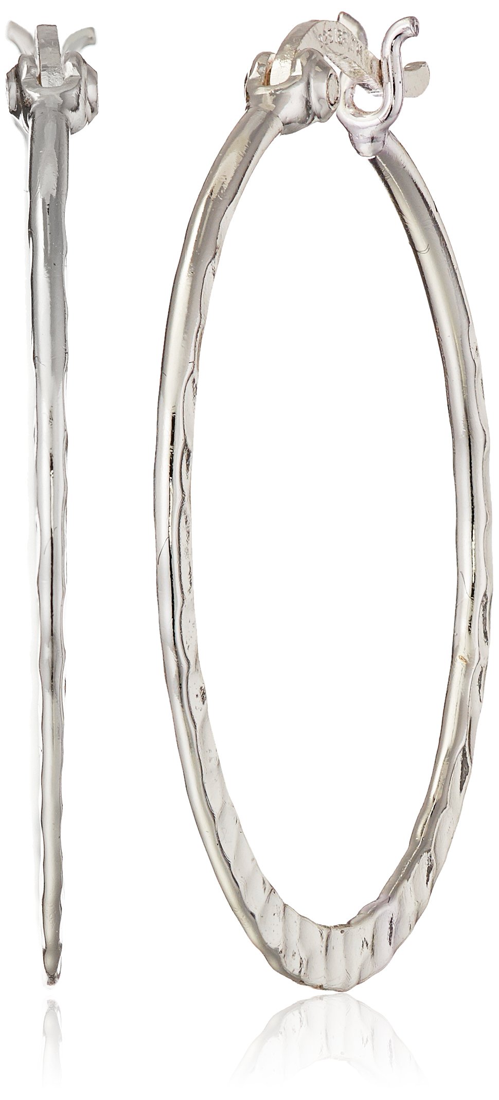 Amazon Collection 925 Sterling Silver Hammered Hoop Earrings