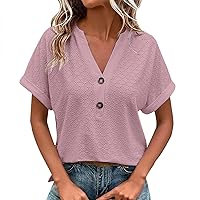 XJYIOEWT Womens Tops Dressy Casual Short Sleeve Plus Size Women Loose V Neck Short Sleeve Tops Casual Pure Color Lace S