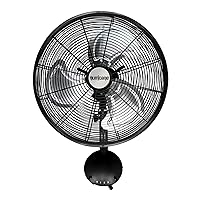 Hurricane 16 Inch Pro High Velocity Corded Electric Classic Oscillating Wall Mount Fan with 3 Speed Settings for Air Circulation, Black