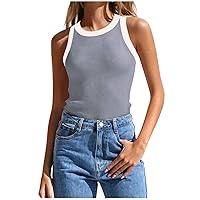 Women Slim Fit Ribbed Tank Tops Sleeveless Crewneck Camisole Trendy Tight Tanks Going Out Racerback Vest Shirts