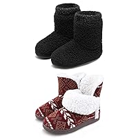 Women Comfort Warm Fluffy Faux Fur Slipper Boots Soft Memory Foam Ankle Booties House Pull on Shoes Anti-Slip Sole Indoor Outdoor (5-6, Red, numeric_5)