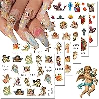 8 Sheets Valentines Day Nail Art Stickers Angel Cupid Nail Decals Water Transfer Foil Valentines Day Nail Stickers Cupid Angel Heart Nail Designs for Women Girls Valentines Nail Art Decorations