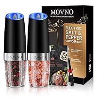 2Pcs Gravity Electric Salt and Pepper Grinder Set, Battery Powered LED Light One Hand Automatic Operation, Adjustable Coarseness Mill Grinders Shakers Black, Kitchen Gadgets Gift Ideas