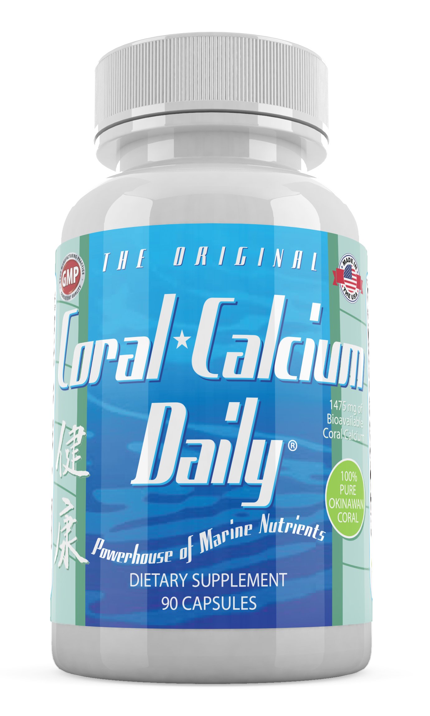 Daily Health, Coral Calcium Pure Okinawa - Marine-Grade Supplement with 72 Trace Minerals - 1475mg, 90 Capsules