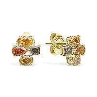 18K Yellow/White/Rose Gold Blossom Earrings With 1.71 TCW Natural Diamond (Multi Shape, Multicolored,VS-SI2 Clarity) Dainty Earrings, Minimalist Earrings, Earrings For Women, Fine Jewelry Gift For Her