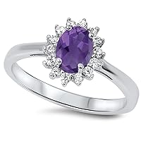 CHOOSE YOUR COLOR Sterling Silver Oval Flower Halo Ring