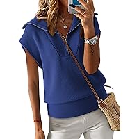 Dokotoo Women's Casual Sleeveless Half Zip Pullover Sweaters Solid V Neck Collar Ribbed Knitted Loose Sweaters