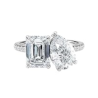 Diamond Wish IGI Certified 3 2/5 Carat Pear and Emerald Cut Lab Grown Diamond You and Me Toi et Moi Duo Engagement Ring for Women in 14k Gold Side Gems (I-J, VS-SI, cttw) Wedding Ring Size 4 to 9