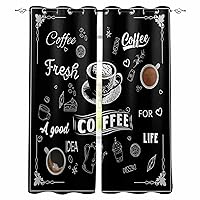 Coffee Black Blackout Curtains 54 Inches Length, Coffee Beans Casual Afternoon Tea Cake Window Treatment Thermal Insulated Drapes for Bedroom Living Room 2 Panels 84x54 Inches