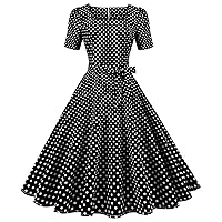 Women Vintage 50s 1950s Dress Square Neck A-line Polka Dot Rockabilly Swing Evening Party Cocktail Dresses