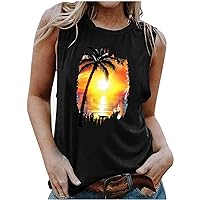 Cute Tops Coconut Tree Tank Tops for Women Summer Vacation Sleeveless Shirts Casual Beach Praty Graphic Tees Vest
