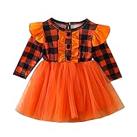 Toddler Girls Long Sleeve Ruffles Dresses Plaid Prints Tulle Princess Dress Baby Girl First Birthday Outfit