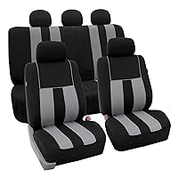 FH Group Car Seat Cover Full Set Striking Striped Gray Car Seat Covers with Front Seat Covers and Rear Split Bench Car Seat Cover Universal Fit Interior Accessories for Cars Trucks and SUVs