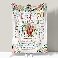 Floral 70th Birthday Blanket Custom Photo, 70th Birthday Gifts for Her, 70th Birthday Decorations for Women, 70th Birthday Gift Ideas for 70 Year Old Women Mother Grandma, Birthday Throw Blanket