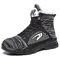 Men's Plush Steel Toe Work Shoes Slip Resistant Puncture Proof Safety Shoes Indestructible Construction Industrial Sneakers Winter Outdoor Cotton Shoes